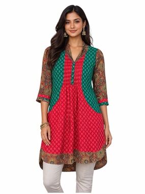 Global Desi Mixed Print Kurti Tunic – Boho Indian Fusion – Size L